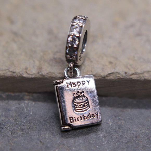 Happy Birthday Card Dangle Bracelet Charm - S925 Sterling Silver Fits Pandora - Picture 3 of 5